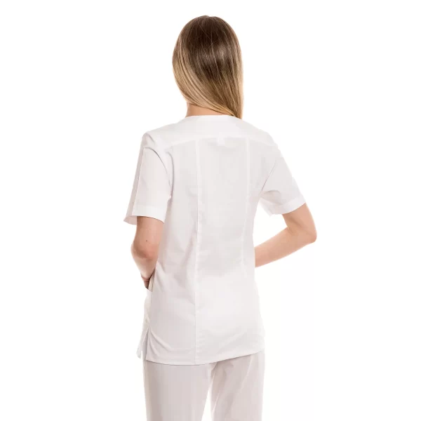 Moteriška balta medicininė pižama – tampri su elastanu (komplektas) WSS20WH iš nugaros