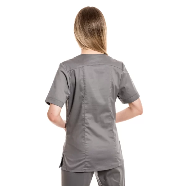 Moteriška pilka medicininė pižama – tampri su elastanu (komplektas) WSS20GR iš nugaros