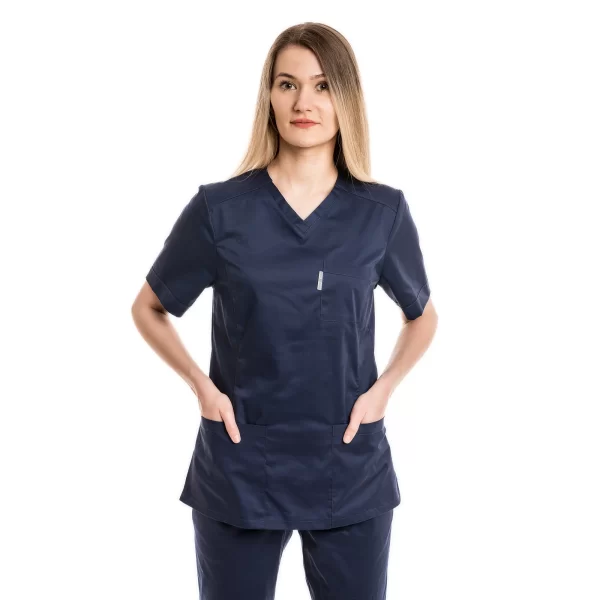 Moteriška tamsiai mėlyna medicininė pižama – tampri su elastanu (komplektas) WSS20NB