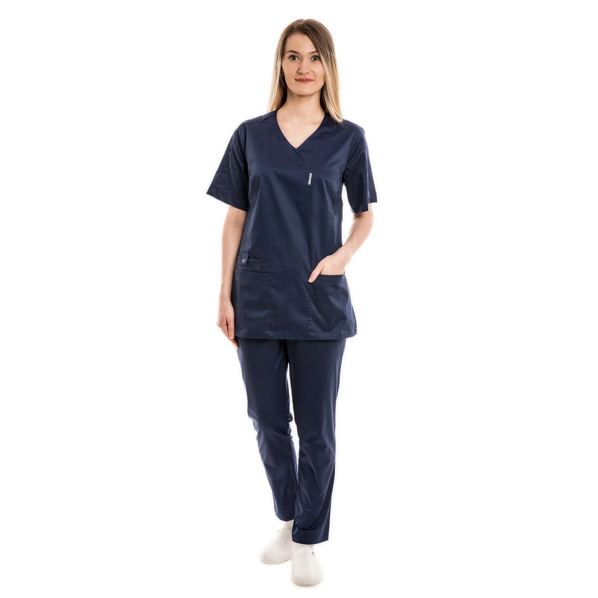 Moteriška tamsiai mėlyna medicininė pižama – tampri su elastanu (komplektas) WSS21NB palaidinė ir kelnės