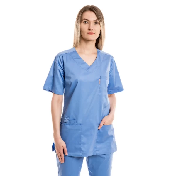 Moteriška žydra medicininė pižama – tampri su elastanu (komplektas) WSS21LB