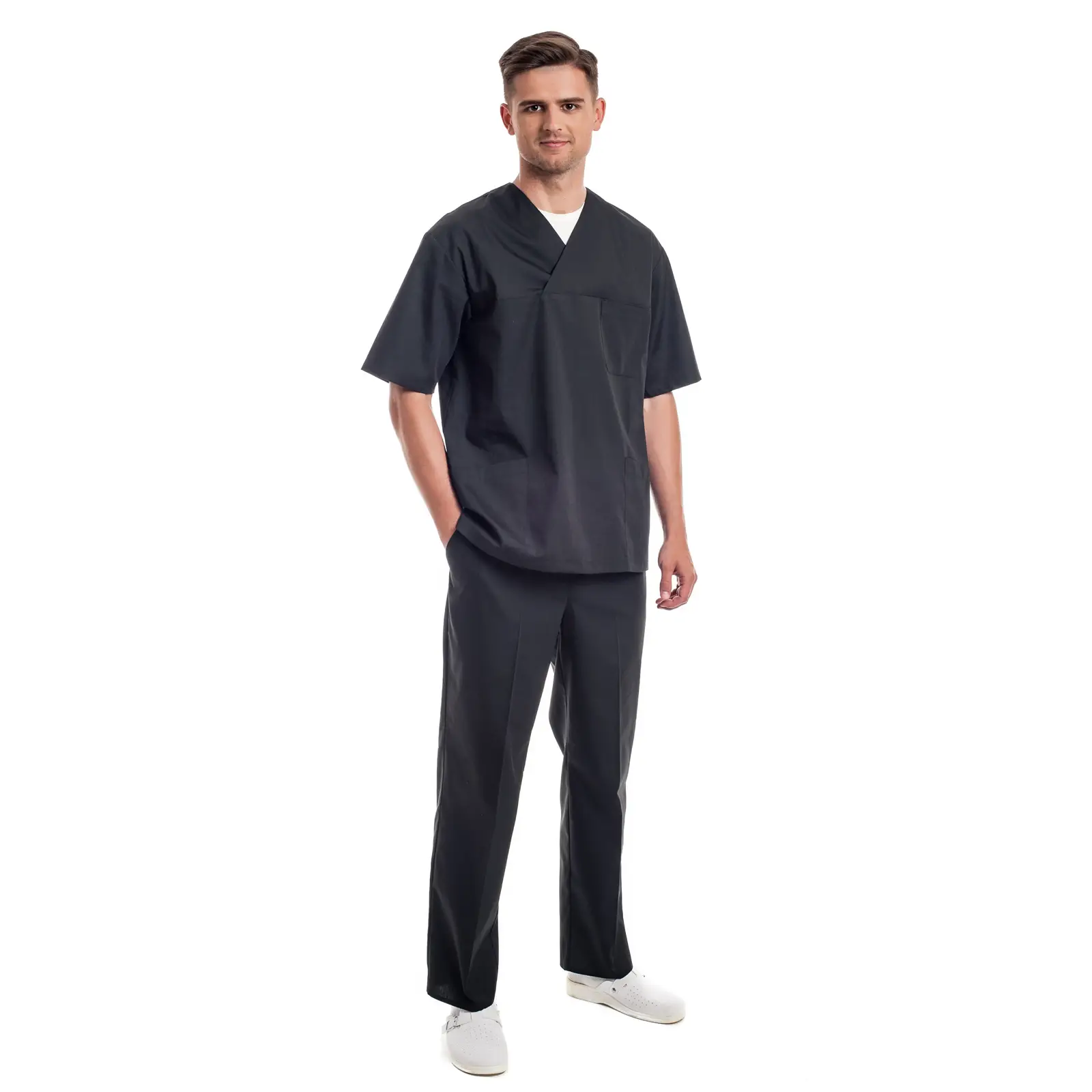 Vyriška juoda medicininė pižama (komplektas) MSS01BL palaidinė ir kelnės