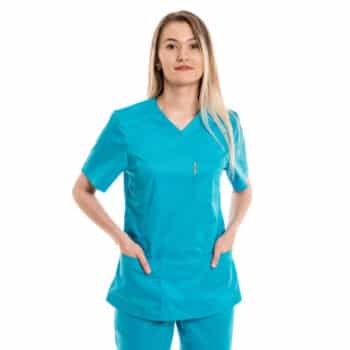 Moteriška žalsvai mėlyna medicininė pižama - tampri su elastanu