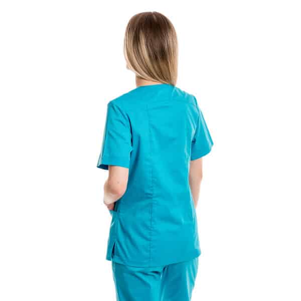 Moteriška žalsvai mėlyna medicininė pižama - tampri su elastanu - komplektas