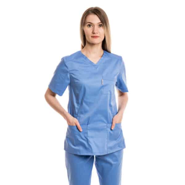 Moteriška žydra medicininė pižama - tampri su elastanu